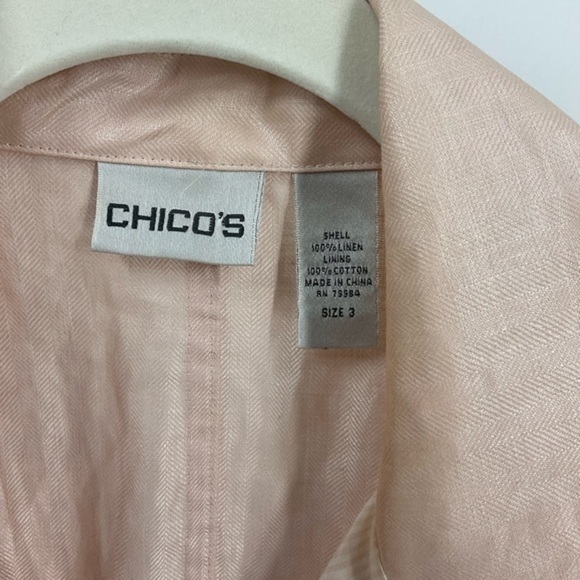 Chicos 100% linen ruffle front button down jacket with pockets 3/L - Picture 8 of 14